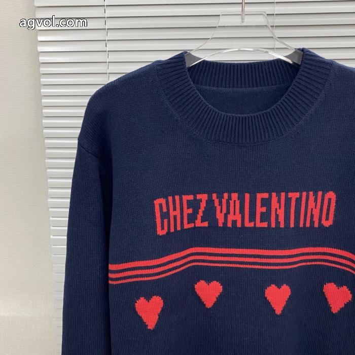 Valentlnoハートアルファベットロゴジャカードラウンドネックセーター_0_3