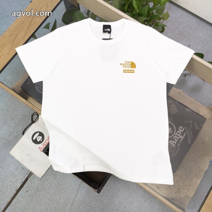 Supreme新型連名北面TNFクラシックゴールドアルファベット丸首半袖Tシャツ_0_0