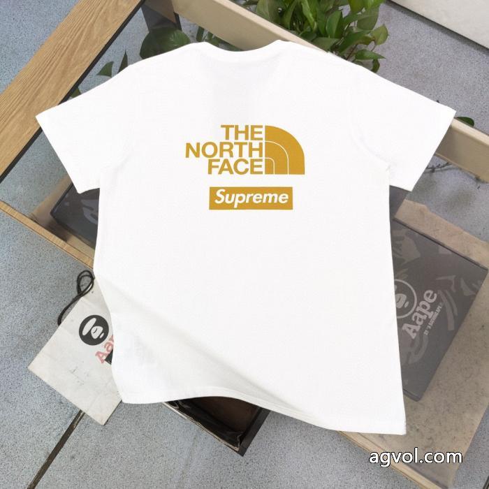 Supreme新型連名北面TNFクラシックゴールドアルファベット丸首半袖Tシャツ_0_1