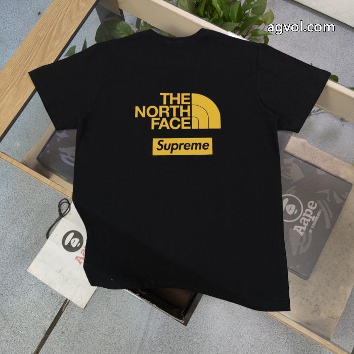 Supreme新型連名北面TNFクラシックゴールドアルファベット丸首半袖Tシャツ_0_2