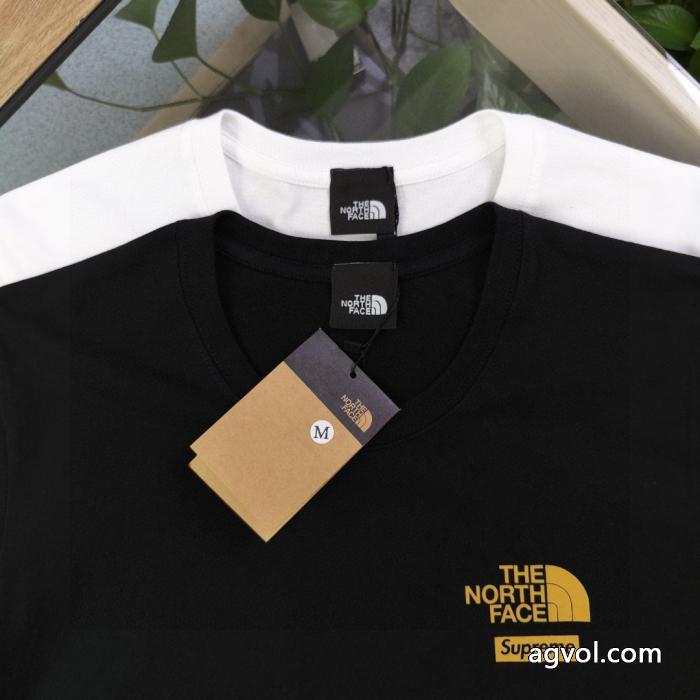 Supreme新型連名北面TNFクラシックゴールドアルファベット丸首半袖Tシャツ_0_4