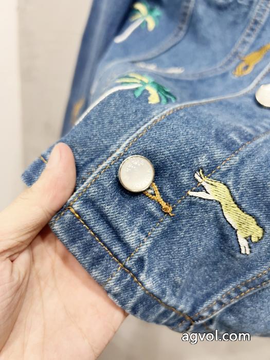 LOUIS VUITTONアニマル柄刺繍シングルバックル開襟ゆったりデニムコート_0_1