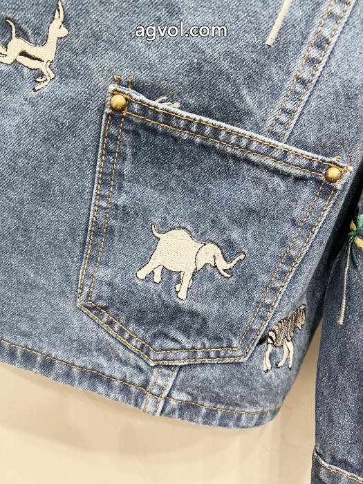 LOUIS VUITTONアニマル柄刺繍シングルバックル開襟ゆったりデニムコート_0_2