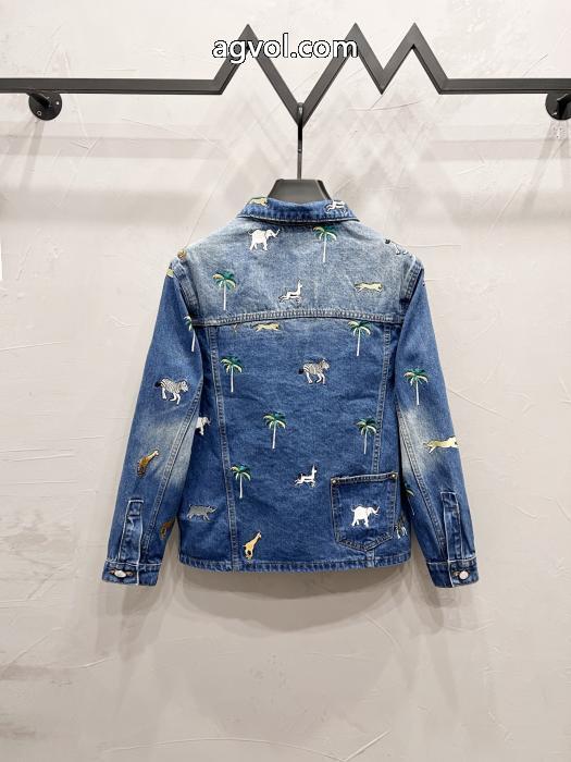 LOUIS VUITTONアニマル柄刺繍シングルバックル開襟ゆったりデニムコート_0_3
