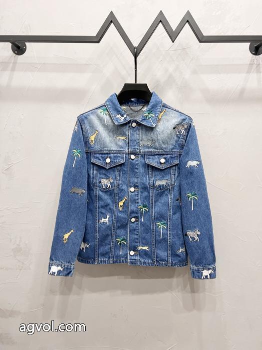 LOUIS VUITTONアニマル柄刺繍シングルバックル開襟ゆったりデニムコート_0_4