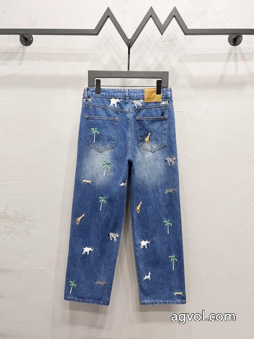 LOUIS VUITTON動物風景ロゴ柄刺繍ストレートジーンズ_0_0