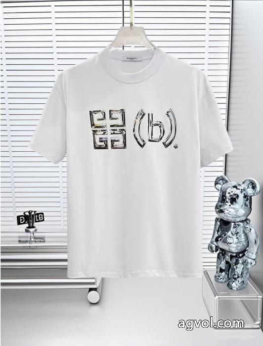 GIVENCHY 25 SS高バージョン胸貼りプリントロゴラウンドネック半袖Tシャツ_0_2