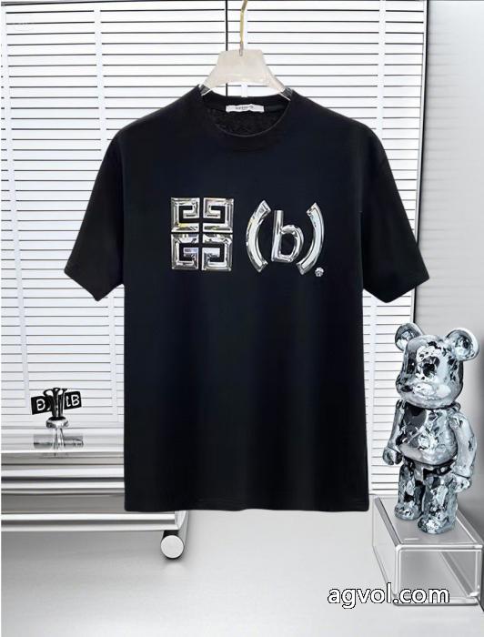GIVENCHY 25 SS高バージョン胸貼りプリントロゴラウンドネック半袖Tシャツ_0_4