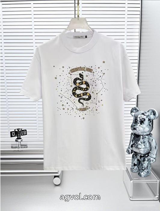 DIOR25SS高バージョン胸貼りプリントロゴラウンドネック半袖Tシャツ_0_3
