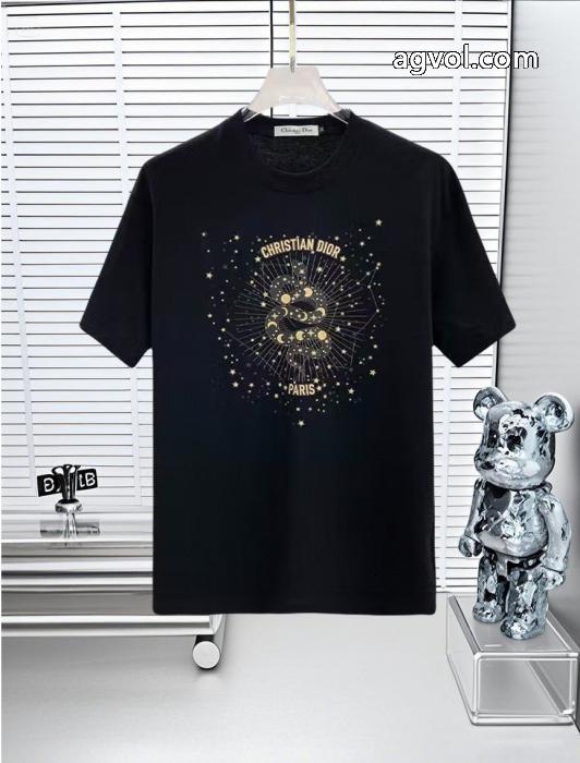 DIOR25SS高バージョン胸貼りプリントロゴラウンドネック半袖Tシャツ_0_4