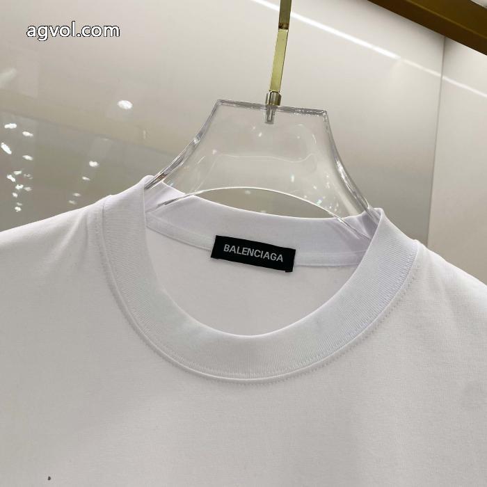 Balenciaga 25 SS高バージョン胸貼りプリントロゴラウンドネック半袖Tシャツ_0_1