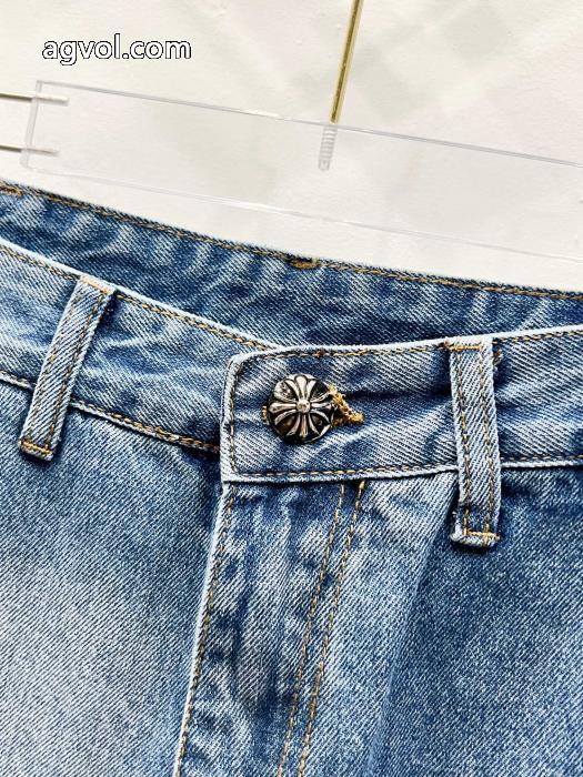 CHROME HEARTS2025新限定伐木黄色十字架合皮カップル水洗ジーンズ_0_2