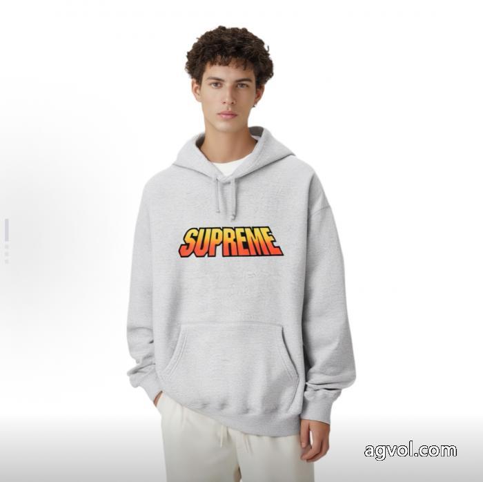 Supremeグラデーションロゴ純色加絨連帽長袖アメリカントレンドパーカー_0_0