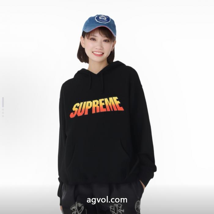 Supremeグラデーションロゴ純色加絨連帽長袖アメリカントレンドパーカー_0_1