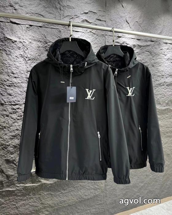 Louis Vuitton両面Logoフルプリント暗紋キャップコート突撃着_0_3