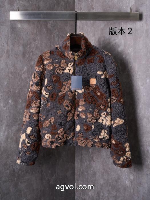 LV立体パイル彫刻リバーシブルウエストジャケットジャケットコート_0_4