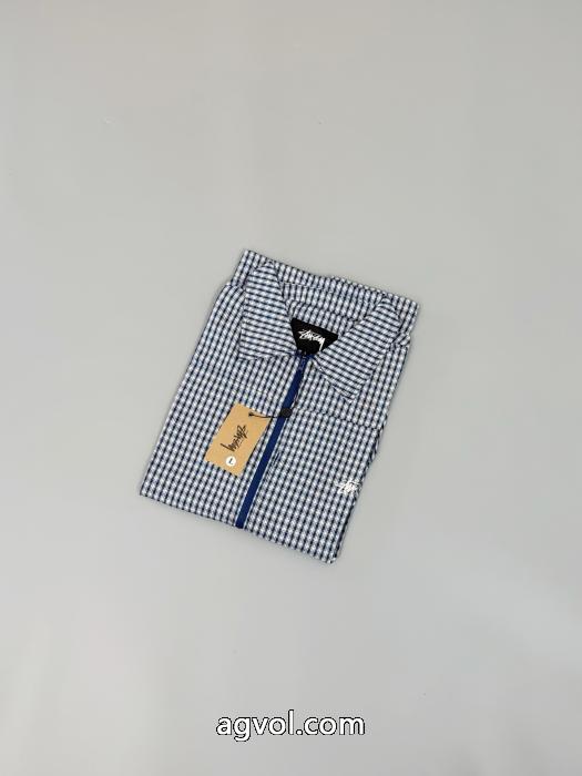 Stussy新作ブルーチェック刺繍ゆったりペアシャツコート_0_2