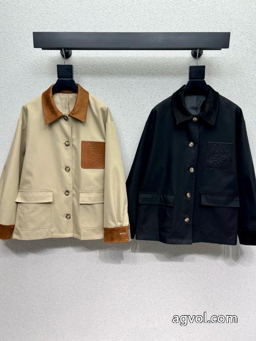 Loeweカスタムアルファベットロゴポケットスエードパッチワークゆったりカジュアルコート_0_0