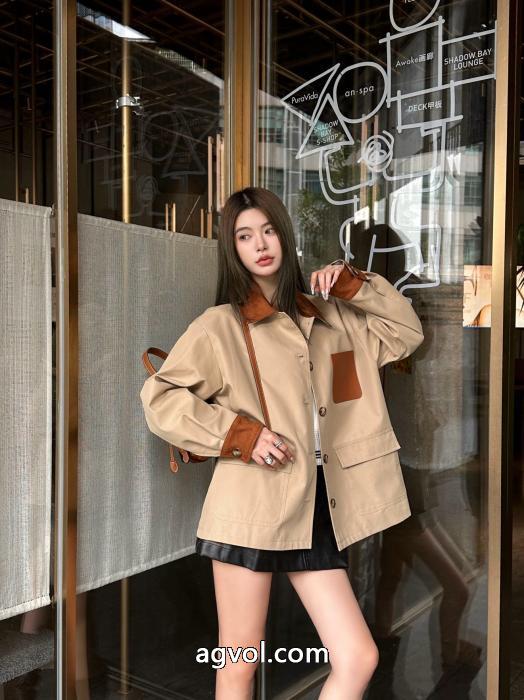 Loeweカスタムアルファベットロゴポケットスエードパッチワークゆったりカジュアルコート_0_2