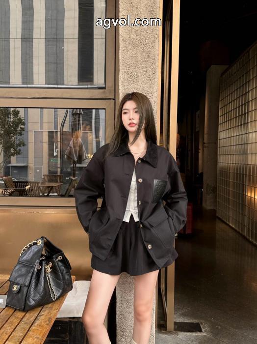 Loeweカスタムアルファベットロゴポケットスエードパッチワークゆったりカジュアルコート_0_5