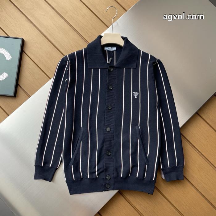 Pradaストライプのポロネックニットコート_0_4