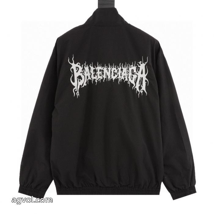 Balenciaga背中のアルファベット刺繍入りシルクテクノロジースタンドカラージャケット_0_0