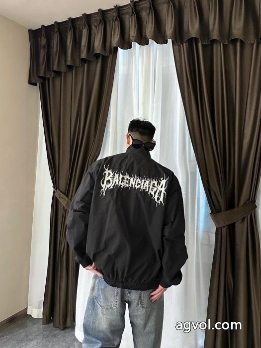 Balenciaga背中のアルファベット刺繍入りシルクテクノロジースタンドカラージャケット_0_6