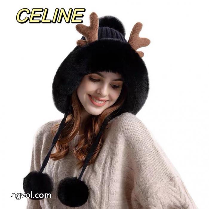 CELINEの新作クリスマス鹿の角保温ニット帽を厚くした毛糸帽子_0_2