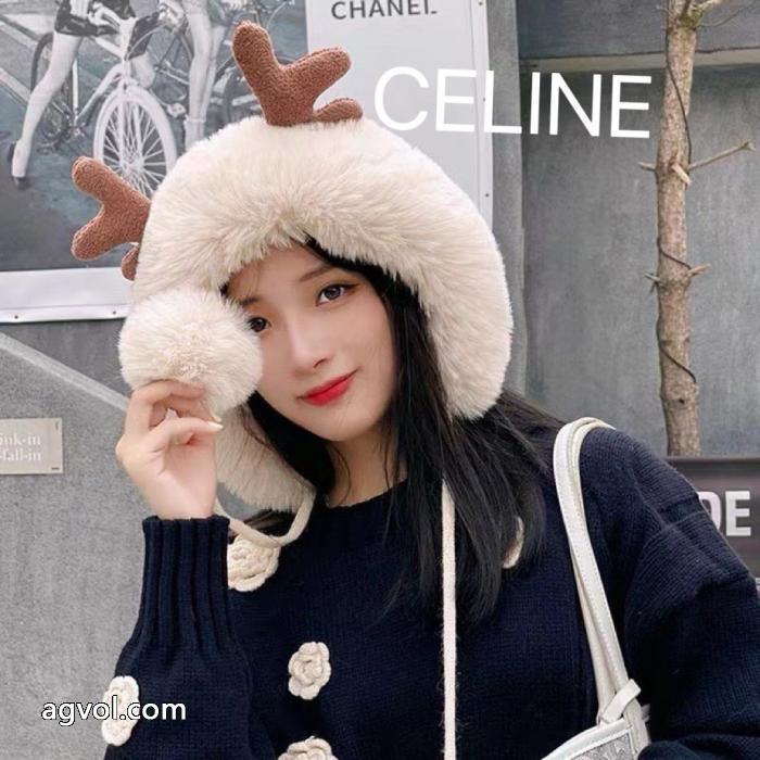CELINEの新作クリスマス鹿の角保温ニット帽を厚くした毛糸帽子_0_3