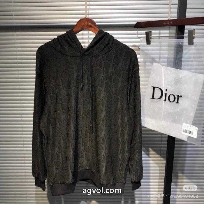 Diorアルファベットジャカード立体連帽長袖ゆったりパーカー男女同型_0_3