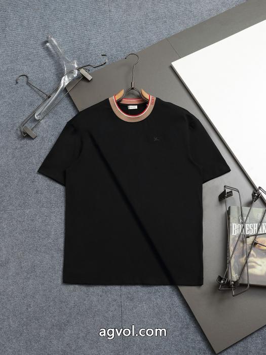 Burberryアルファベットネック飾りクルーネックニット半袖Tシャツ_0_3