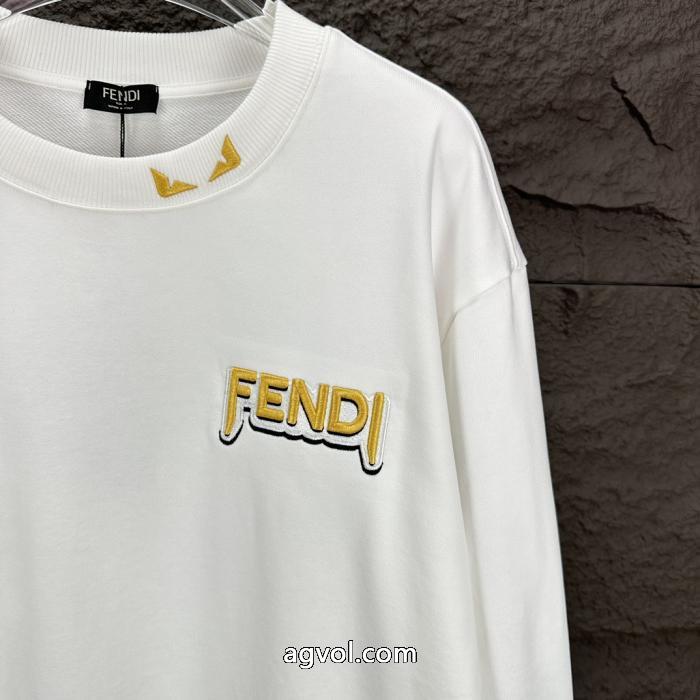 fendiFFクラシック刺繍アルファベットロゴラウンドネックパーカー男女同型_0_3