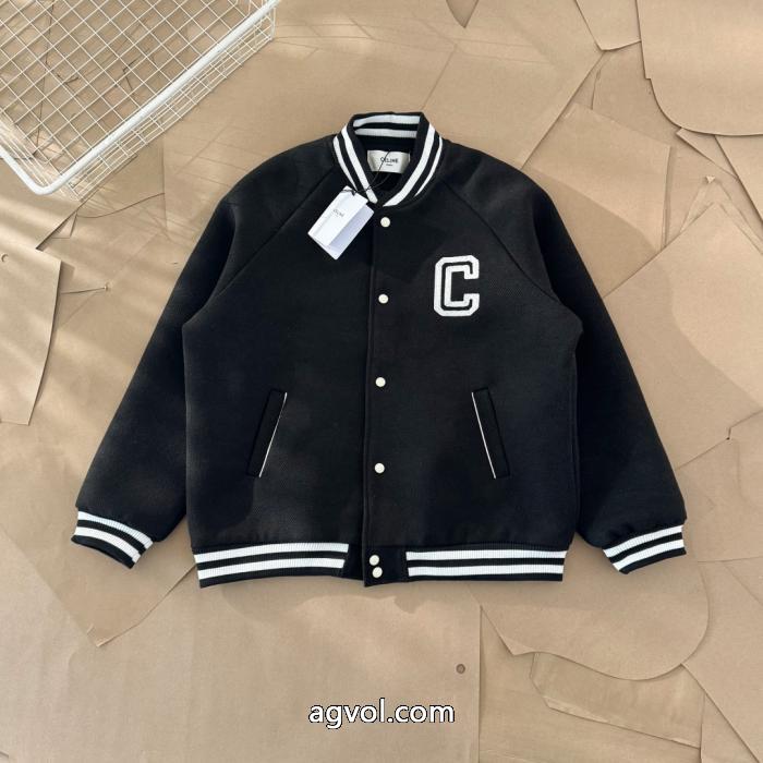 Celine2025 ssランニングモデルアカデミア風ブラックレッドクラッシュカラー野球ウェアジャケット_0_9