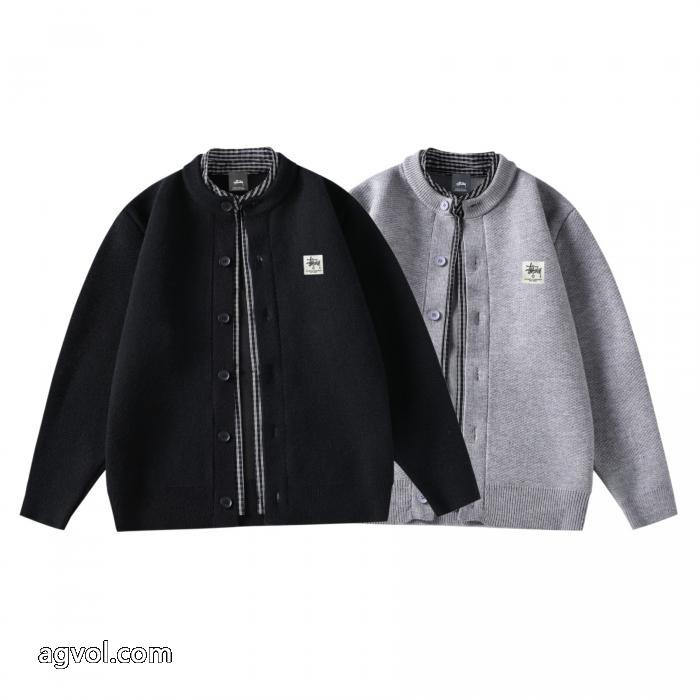 STUSSYスクエアフェイク2枚ニットカーディガンコート_0_0