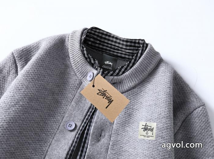 STUSSYスクエアフェイク2枚ニットカーディガンコート_0_1