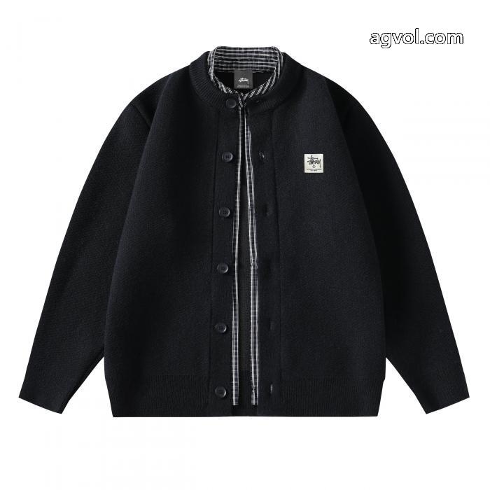 STUSSYスクエアフェイク2枚ニットカーディガンコート_0_2