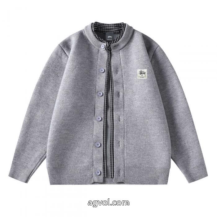 STUSSYスクエアフェイク2枚ニットカーディガンコート_0_4