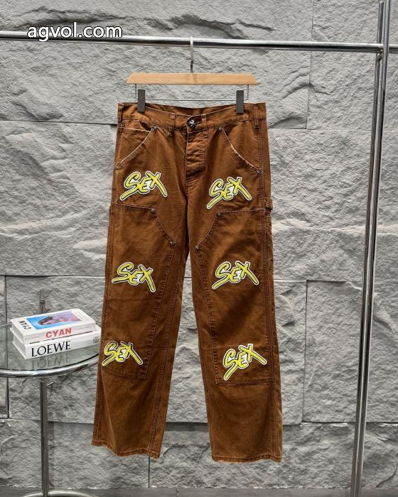 Chrome Hearts 2025新ウッドイエローアルファベット章仔合皮刺繍カップル水洗ゆったりジーンズ_0_0