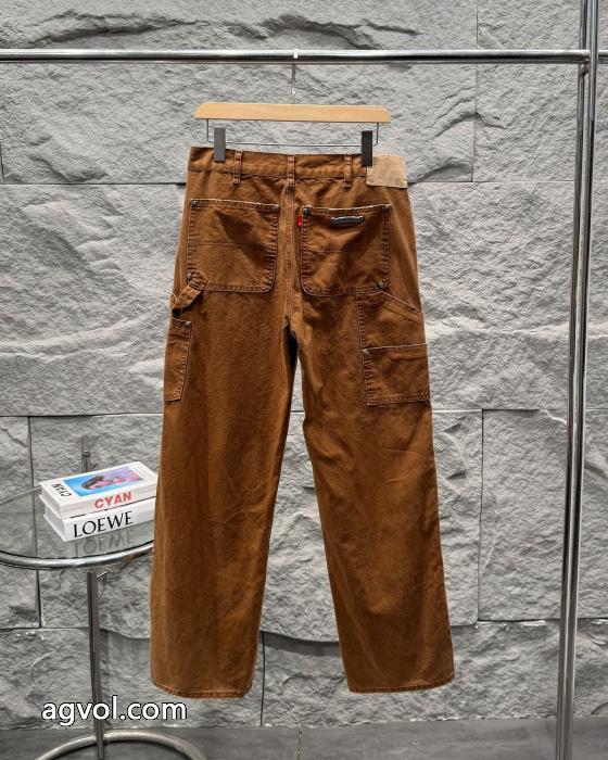 Chrome Hearts 2025新ウッドイエローアルファベット章仔合皮刺繍カップル水洗ゆったりジーンズ_0_2