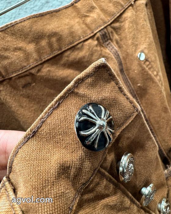 Chrome Hearts 2025新ウッドイエローアルファベット章仔合皮刺繍カップル水洗ゆったりジーンズ_0_3