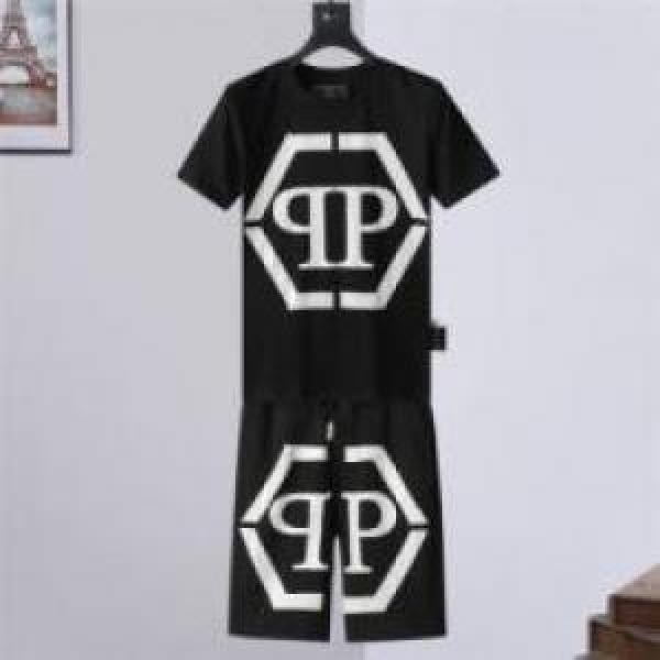 目玉商品 2025春夏 半袖Tシャツ セットアップ上下 フィリッププレイン PHILIPP PLEIN フィリッププレインブランド 偽物 通販 2色可選