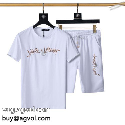 ドルチェ＆ガッバーナコピー 2022  限量販売 頑丈な素材 Dolce&Gabbanaコピー 半袖シャツ 上下セット 2色可選