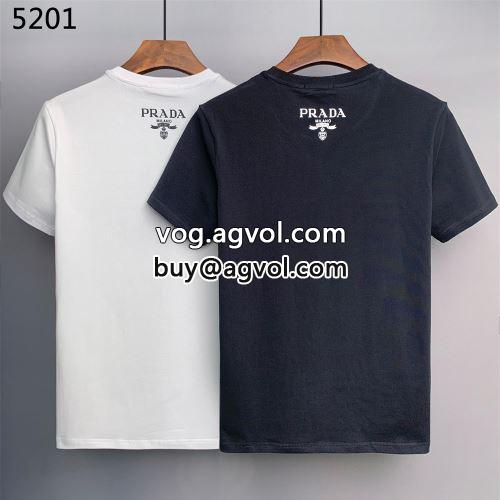 人気が爆発 2色可選 2022  PRADAコピー 縦には伸びにくい 半袖Tシャツ プラダコピー-1