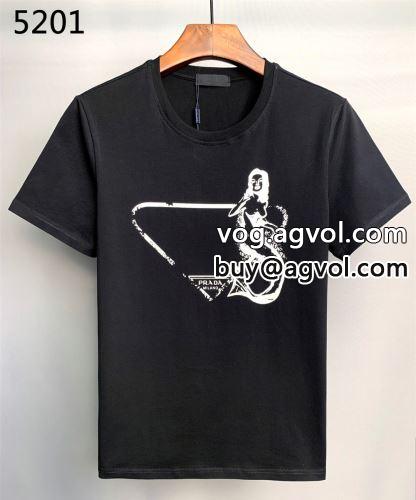 人気が爆発 2色可選 2022  PRADAコピー 縦には伸びにくい 半袖Tシャツ プラダコピー-2