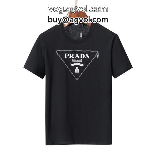 2色可選 薄手 PRADAコピー プラダコピー 欧米韓流/雑誌 2022 半袖Tシャツ-1