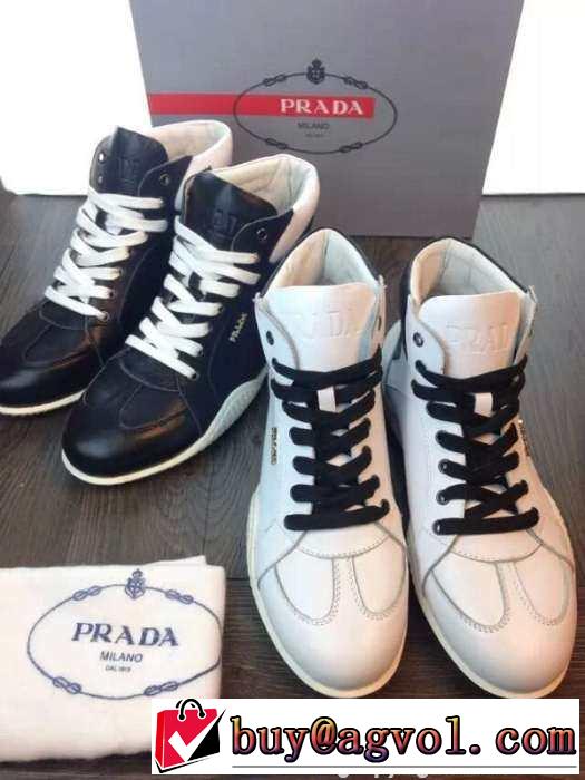完璧な白黒の結合！2015 PRADA プラダ ハイカットスニーカー 2色可選 抗菌?防臭加工