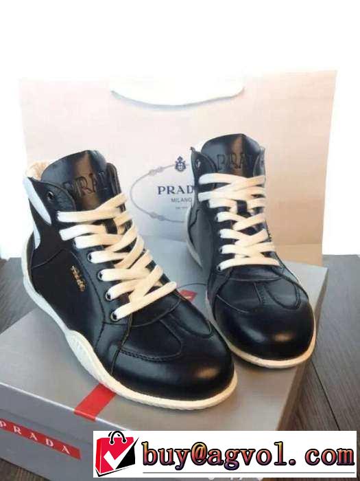 完璧な白黒の結合！2015 PRADA プラダ ハイカットスニーカー 2色可選 抗菌?防臭加工