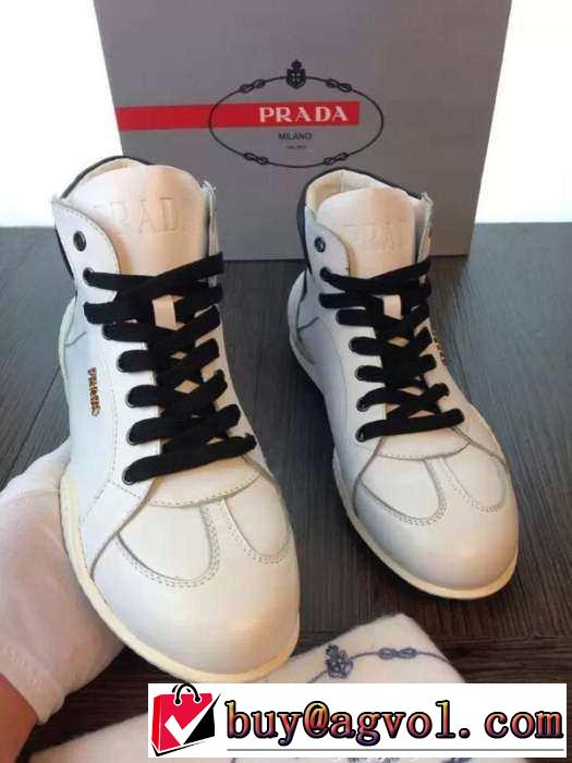 完璧な白黒の結合！2015 PRADA プラダ ハイカットスニーカー 2色可選 抗菌?防臭加工