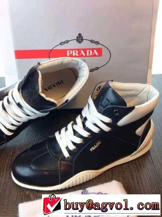 完璧な白黒の結合！2015 PRADA プラダ ハイカットスニーカー 2色可選 抗菌?防臭加工
