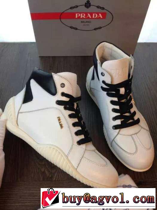 完璧な白黒の結合！2015 PRADA プラダ ハイカットスニーカー 2色可選 抗菌?防臭加工